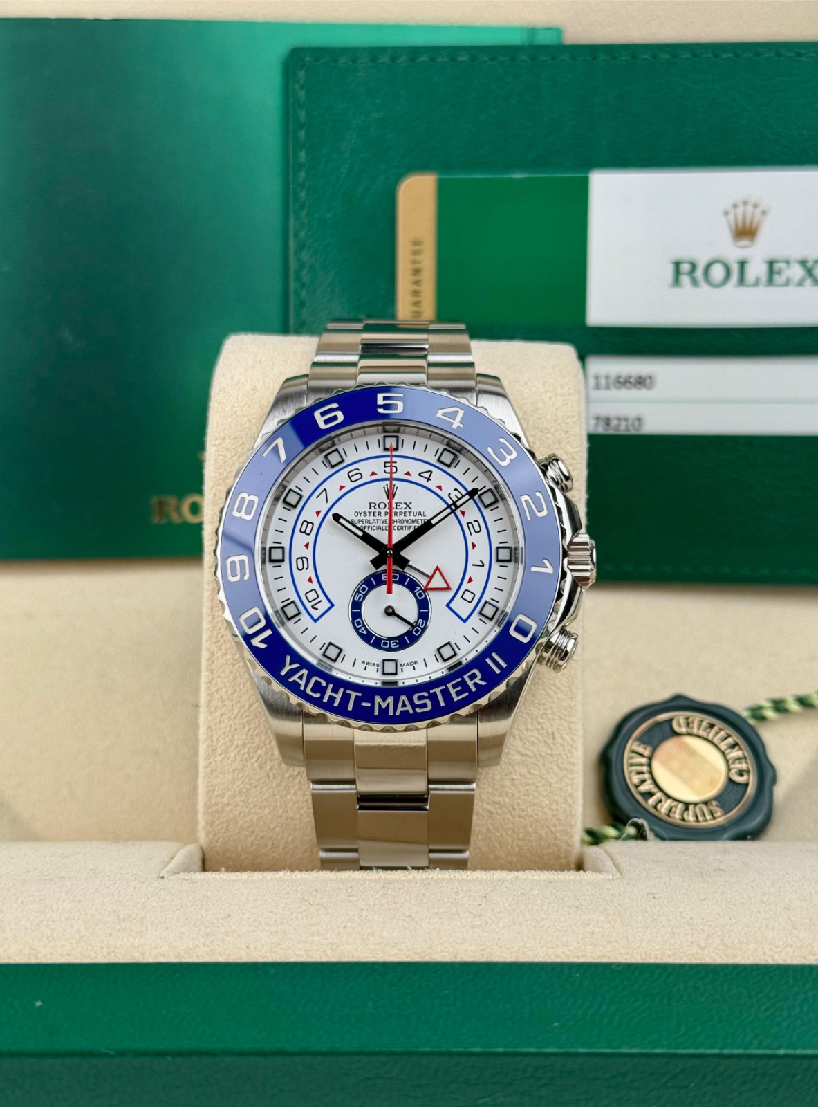 Rolex Yacht-Master II 44 White/Blue Oyster Preowned 2016 Full 116680