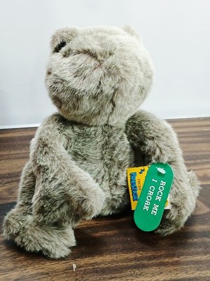 Vtg 1988 Prestige Croking Plush Frog - Tags attached - Really Croaks!  See video