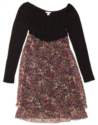 Marella Damen Langarm Stufenkleid UK 16 Large schwarz Blumen Wolle CY07