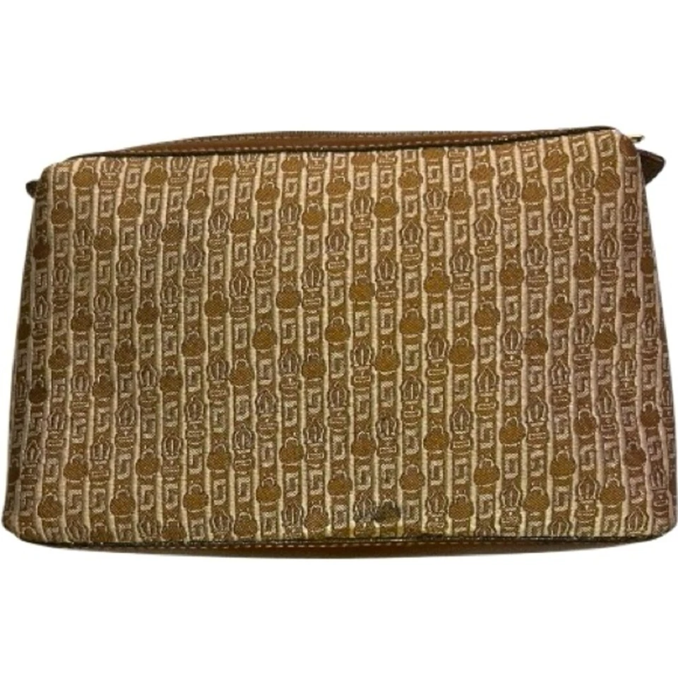 De Colección Judith Lieber Monograma Logo Top Cremallera Maquillaje Bolso sin asas Lona Cuero. 9”x5” Foto 2 de 4