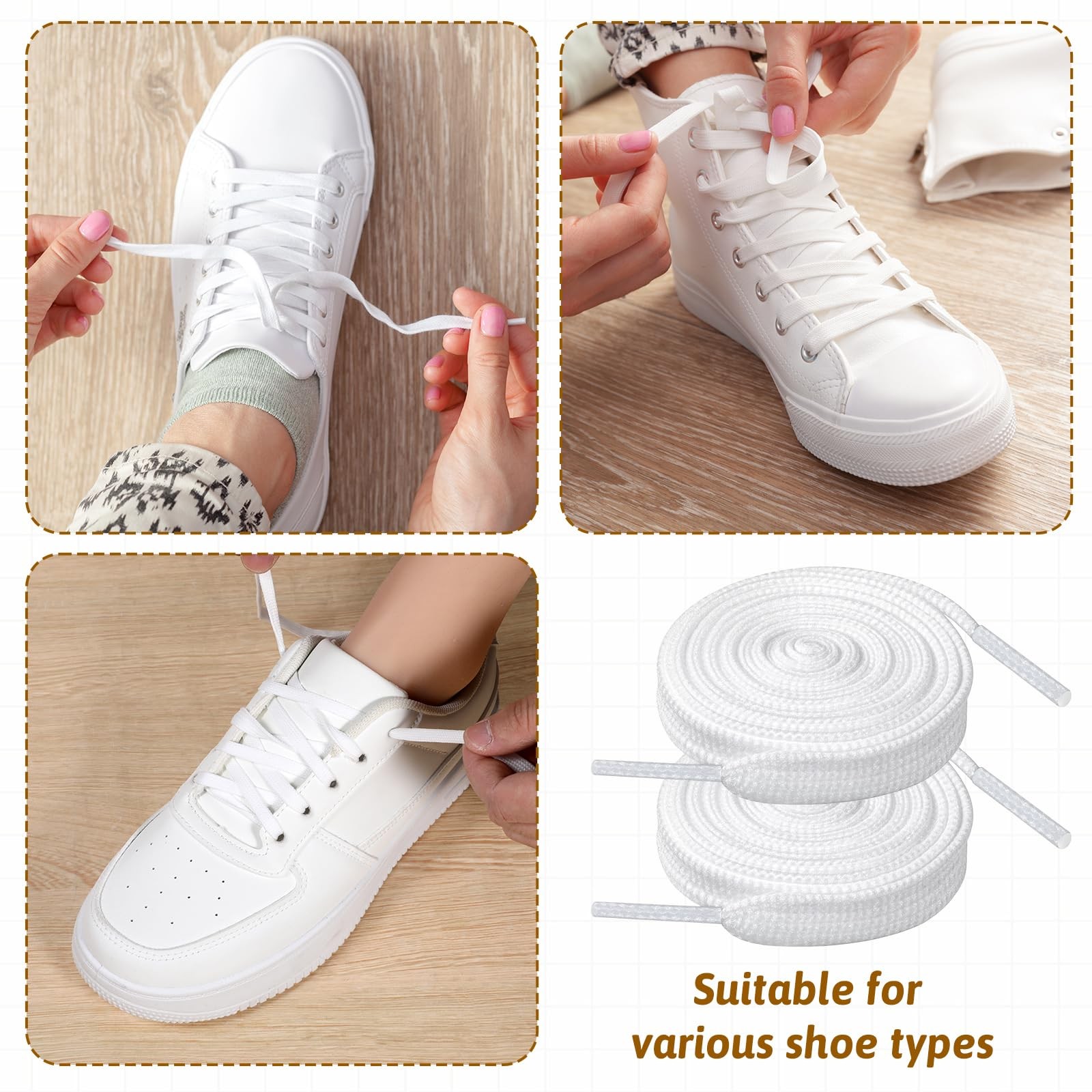 FdcZeyxior 120 Pairs Flat White Shoe Laces Bulk 47'' Long 5/16" Wide Replacem...