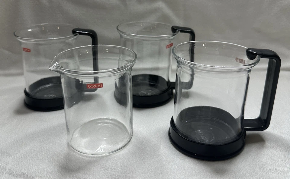 Vintage Bodum Espresso Coffee Cups  Black Handle Base Clear Glass Switzerland 4 - Image 2 of 4