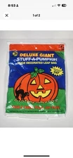 Vtg 1992 Halloween Leaf Bag Sun Hill Giant Stuff-A-Pumpkin with print Black Cat 