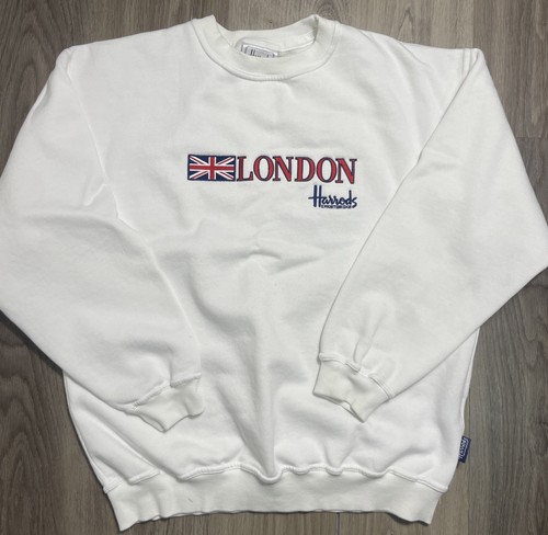 Harrods Knightsbridge London Large Crew Neck Sweatshirt White Cotton Pullover