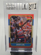 1986-87 Fleer Basketball Manute Bol Jersey Fusion Game Used Tag BGS 8