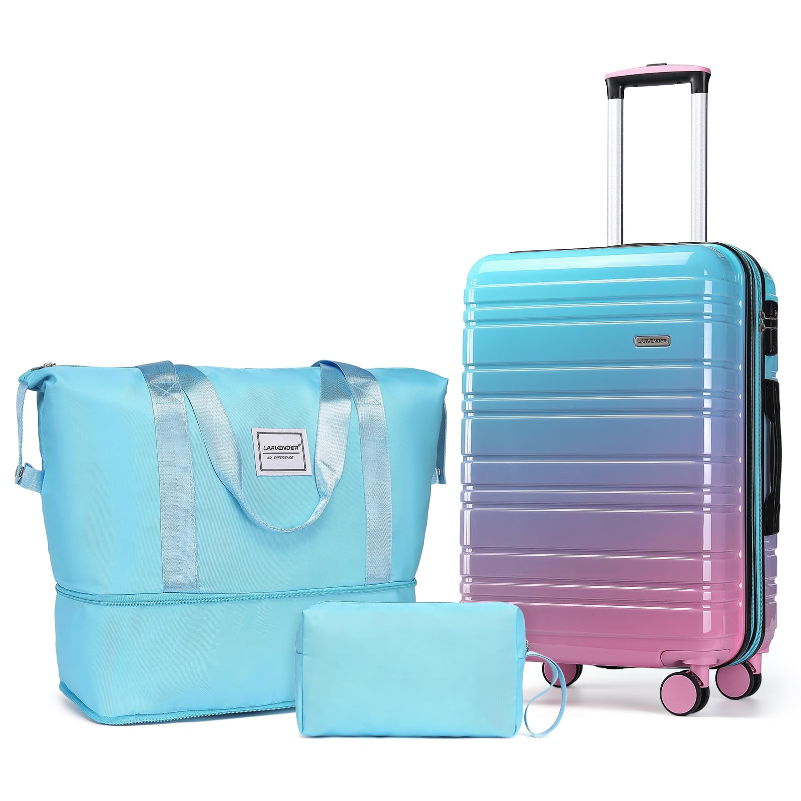 LARVENDER Luggage Sets 3 Piece, Hardside 20 IN Carry on Luggage PC+ABS Multic...