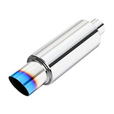 2" Exhaust Muffler, 2 inch Inlet 2 Intlet 3 outlet Blue Burnt Angle Cut