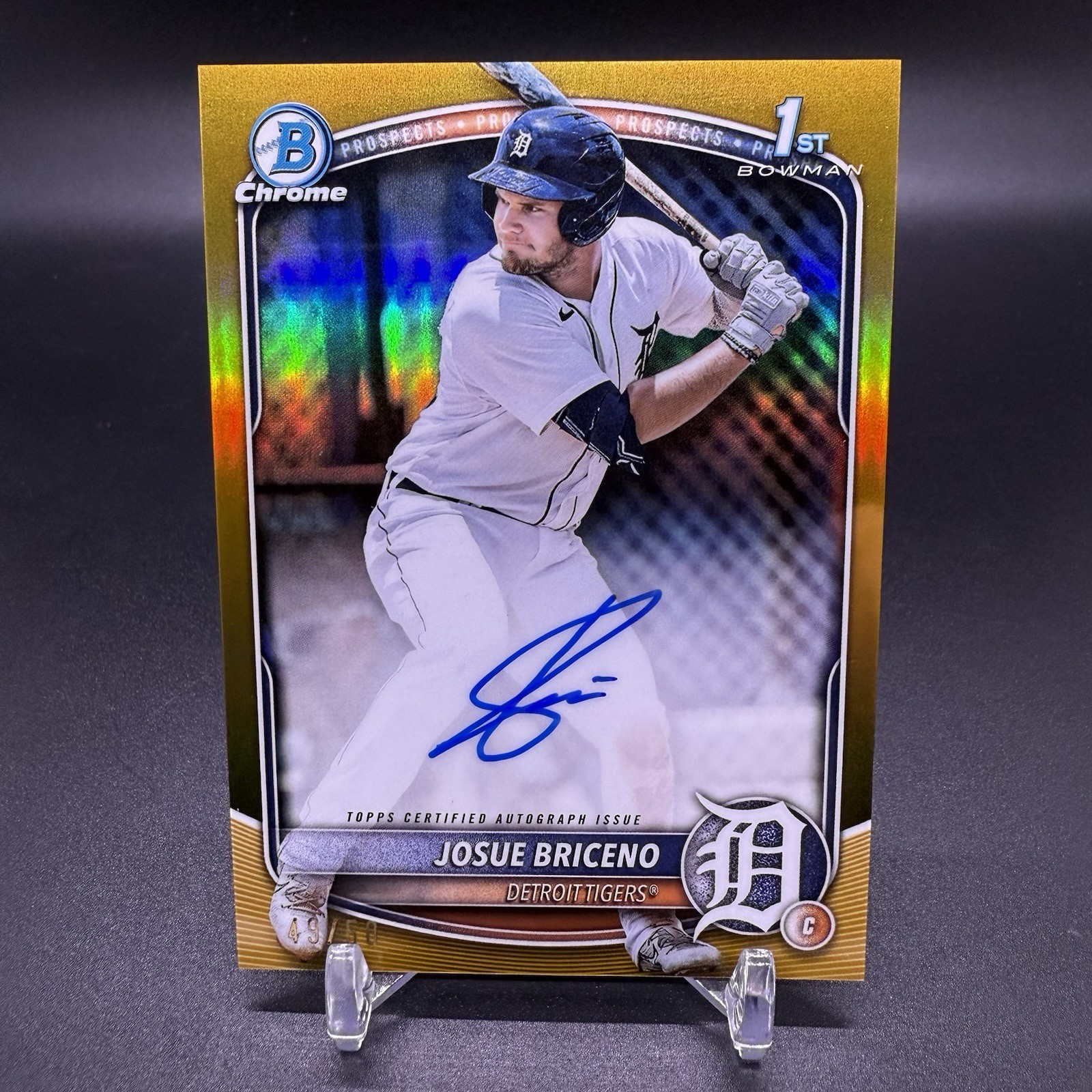 #/50! 🚨2025 1st Bowman Chrome Josue Briceno RC True Gold Auto Tigers Rookie