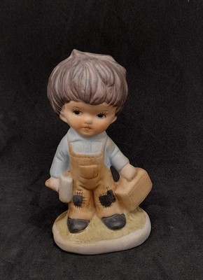 Vintage handbemalte Keramik Nanco kleiner Junge Zimmermann Figur
