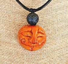 Avocado Seed, Spirit Carving Pendant , Lava Rock protection stone