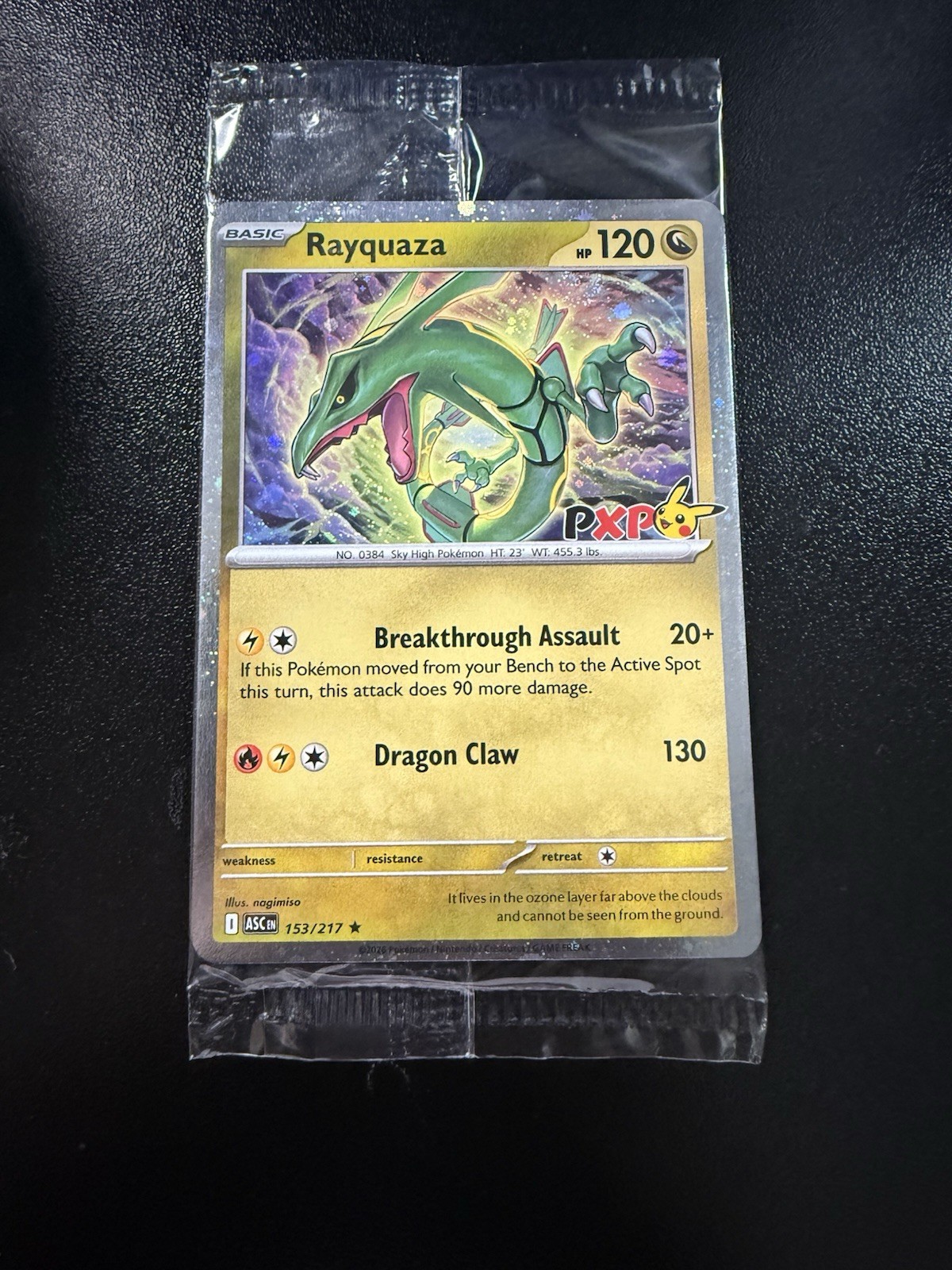 Pokémon Rayquaza 153/217 Ascended Heroes PXP World’s Promo Holo English