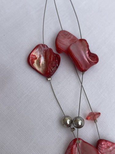 Mother of Pearl Large Nugget Multi Strand Necklace Pink With Silver Tone Beads - Picture 6 of 7