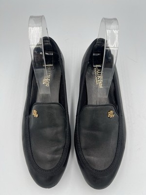 Lauren Ralph Lauren Logo Black Leather ''Clair'' 7.5 Loafer Flats Shoes Classic