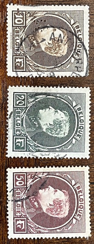 Belgium 1929 King Albert I High Value Set Scott 212 213 214(10F-20F-50F)