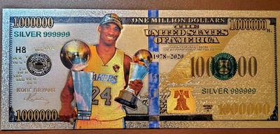 KOBE BRYANT $1000000 SILVER PLATED FOIL BANKNOTE.