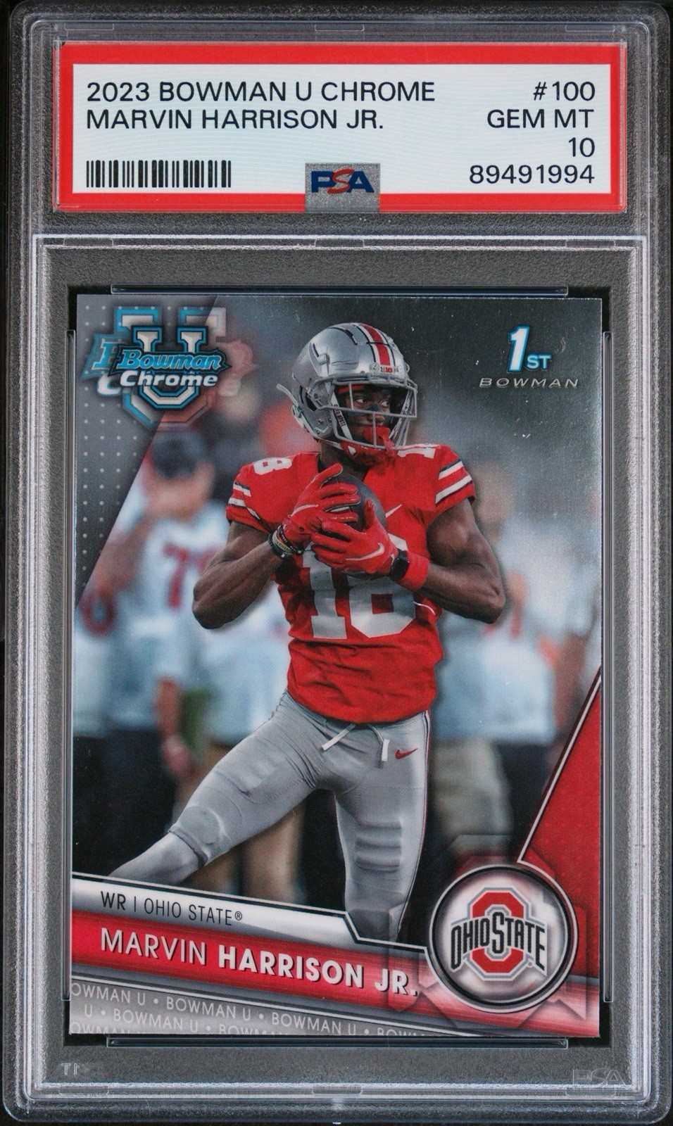 MARVIN HARRISON JR. 2023 Bowman University Chrome RC Base #100 PSA 10 Ohio State