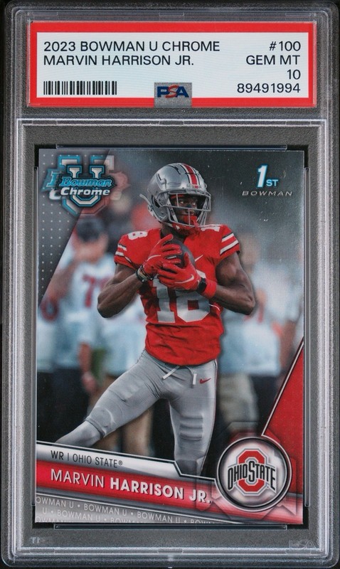 MARVIN HARRISON JR. 2023 Bowman University Chrome RC Base #100 PSA 10 Ohio State