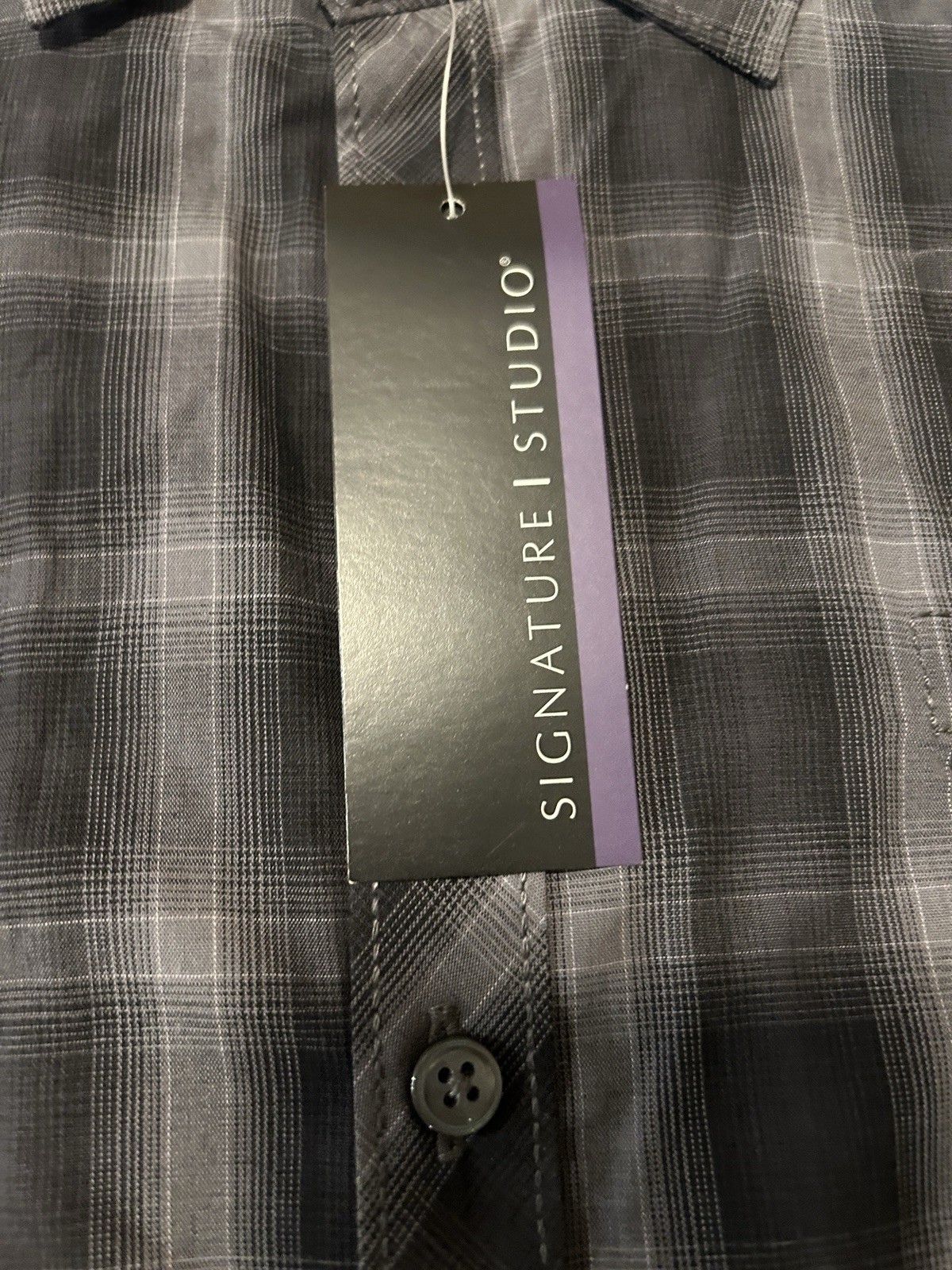 $50 Signature Studio Men's Button Up XL Black Checker Board Long Sleeve Shirt