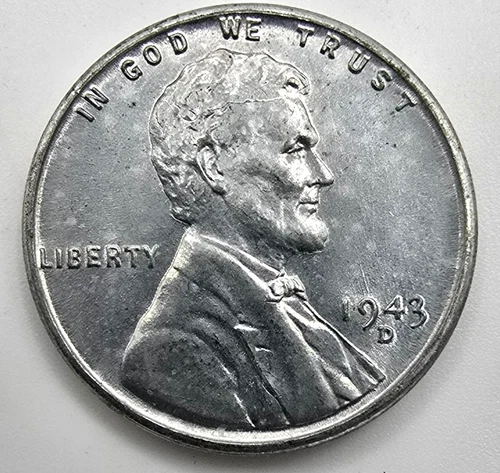 1943 D Steel Wheat Cent Cracked Skull AU/AU+ Die Mint Error Penny Type Coin WWII