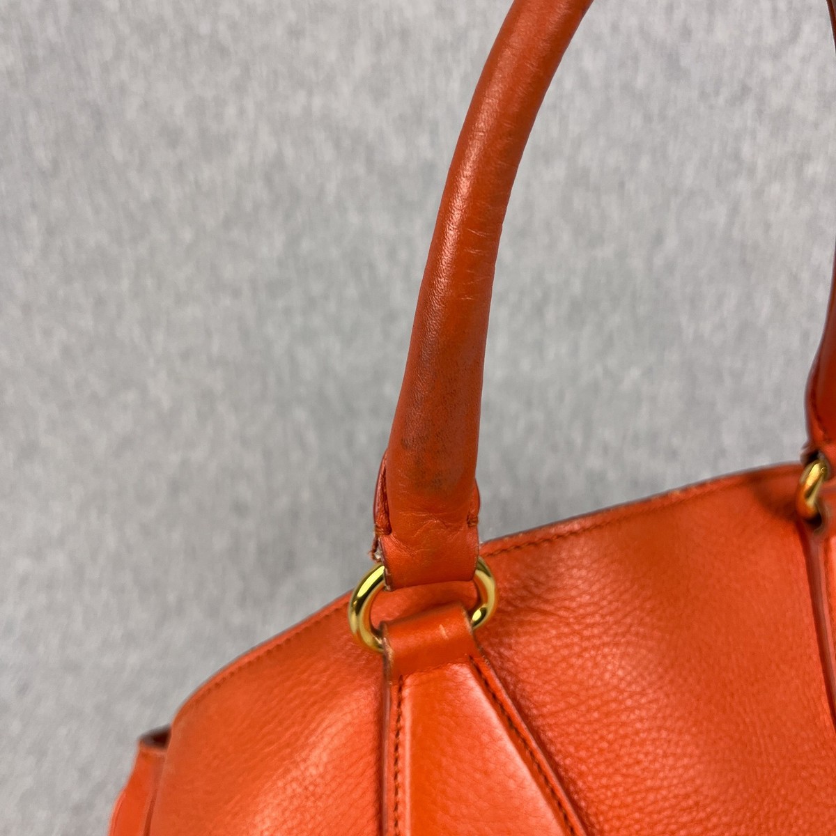 Prada Vitello Daino Leather Tote Bag Papaya Orange Satchel