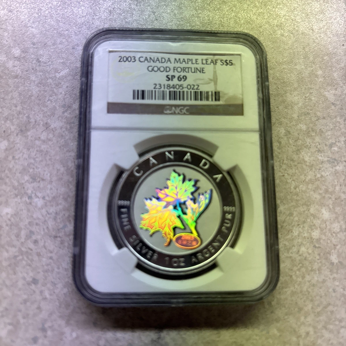 2003 CANADA MAPLE LEAF GOOD FORTUNE S$5 NGC SP69