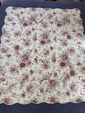 Antique Rose Pattern Quilt 50 x 60  Cream Rose Floral Lap Quilt Throw Blanket