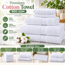 White Cotton Towels 500 GSM Bath Towel Hand Towel Washcloth Bath Mat Absorbent