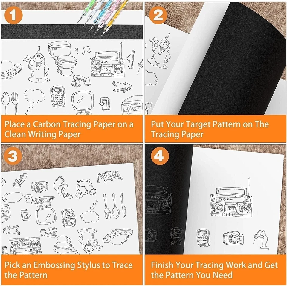 Карбоновая бумага 50 листов черная графитовая бумага для перевода трассировочная бумага и 5 штук - Изображение 2 из 4