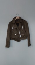 Qvc Izabel London Faux Suede Biker Jacket Khaki Size 8 Bnwt