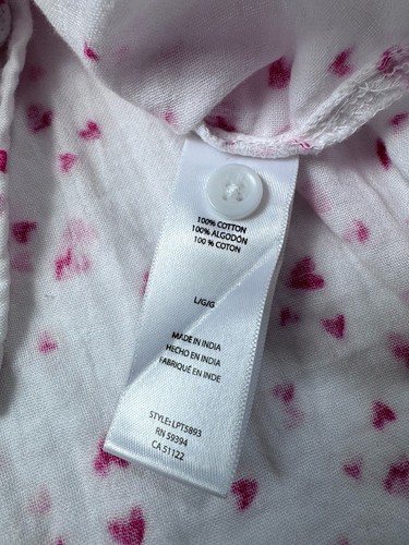 Beach Lunch Lounge Heart Button Down Collared Long Sleeve Tie Front Blouse Sz L - Picture 8 of 10