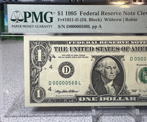 🤯 1995 $1 Federal Reserve Note - PMG 67 EPQ - Low Serial Number 00000560 - Picture 2 of 8