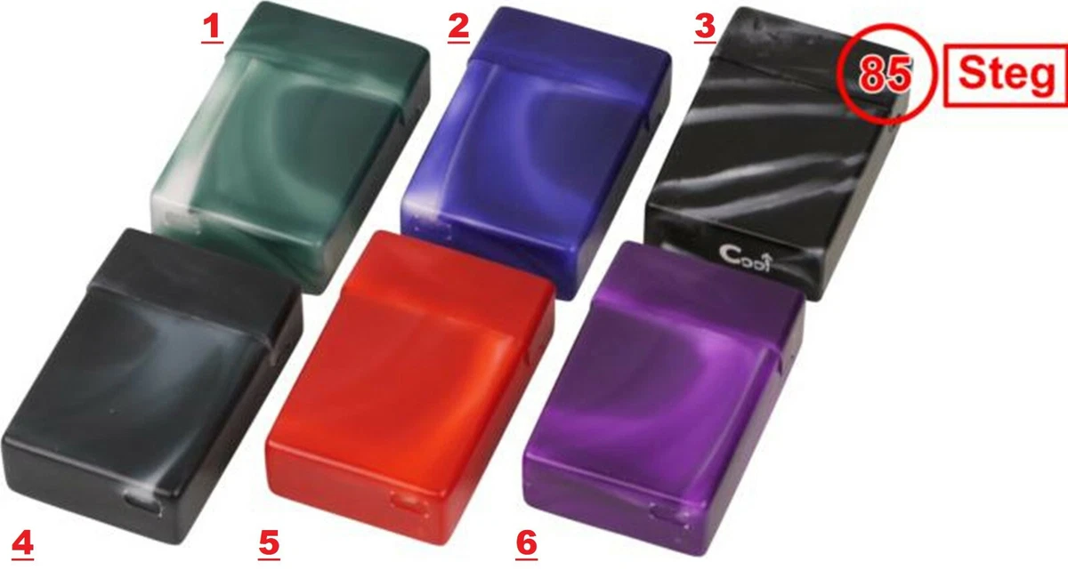 Set 3 Portasigarette In Plastica Marmorizzata, 25 Sigarette, Colori Rosso/blu/verde, Con Chiusura Pieghevole