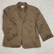 Coldwater Creek Brown Embellished Jacket Sz 12 Zip Front Casual Boho Utility