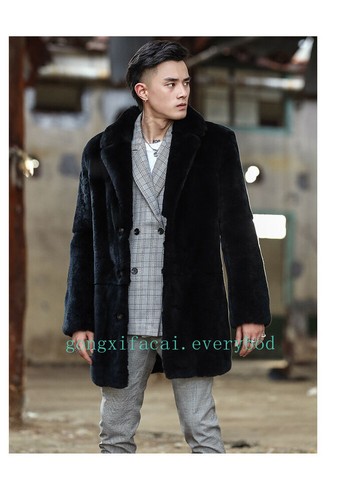 Winter Fur Rex Rabbit Fur Mens Coat Mid-length Fur Leopard Thickened Windbreaker - Picture 17 of 26