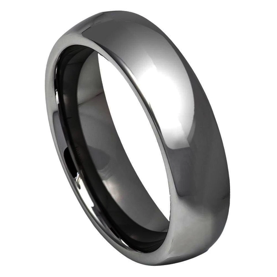 Anillo de Tungsteno Unisex Alto Pulido Brillante Gris Oscuro IP Chapado Clásico Anillo Cúpula Foto 2 de 2