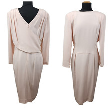 Christian Dior Silk Sheath Dress Light Pink Vintage 90s Long Sleeve Size 14
