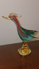 Vintage Beautiful 11" Sommerso Murano Style Glass Rooster Bird Statue 50's 60's