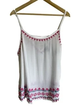 TORRID Size 2X White Blue Embroidered White Peasant Spaghetti Strap Tank Top Boh