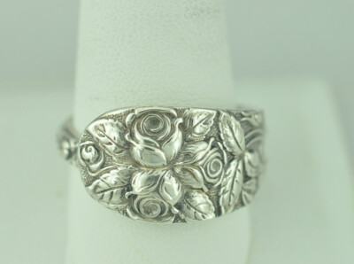 Massiv 925 Sterlingsilber schwere Rose Blume Blumenmuster verstellbarer Löffelring