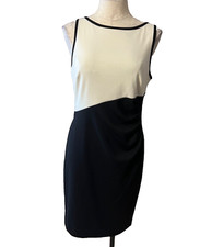 Chaps Ralph Lauren Dress 8 Black Ivory Stretch Sheath Sleeveless Career Church