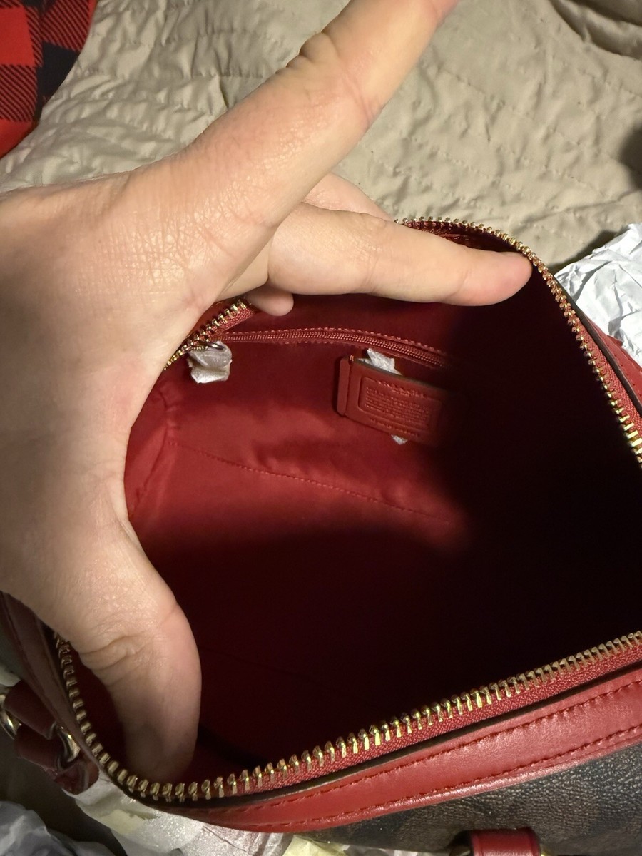 Coach F83607 Rowan Signature Canvas Satchel - Brown/True Red for