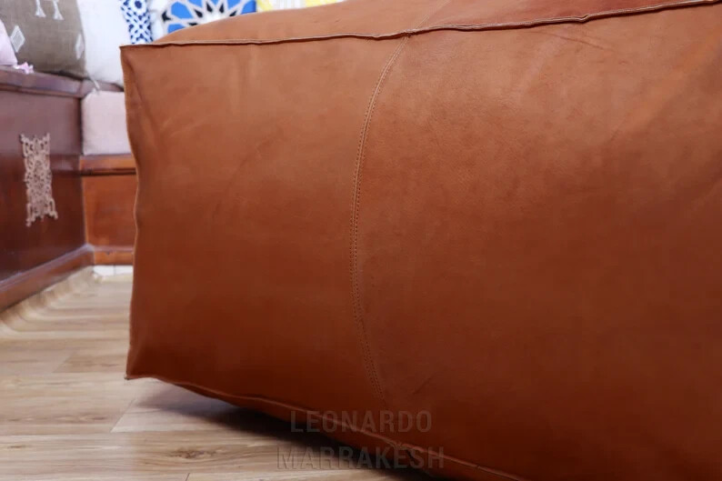 Leather Ottoman Boho Pouffe Footstool New Genuine 30'' Brown Unstuffed Moroccan