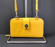 ili World Leather Smart Phone Wallet Crossbody Strap RFID Zip Slot Yellow W19