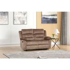 Fabric Tufted Manual Reclining Loveseat Sofa, Plush Pillow Top Armrest, Tan
