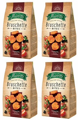 4 BRUSCHETTE MARETTI Tomato Olives & Oregano Flavor Oven Baked Bread Bites 70g