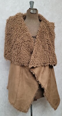 Me Jane Faux Fur Brown/Camel Ivory Essential Vest Size Small