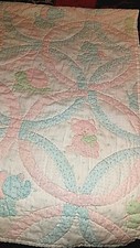 Handmade Baby Quilt Throw Blanket Wall Hanging 42" x 52" Pink White Blue