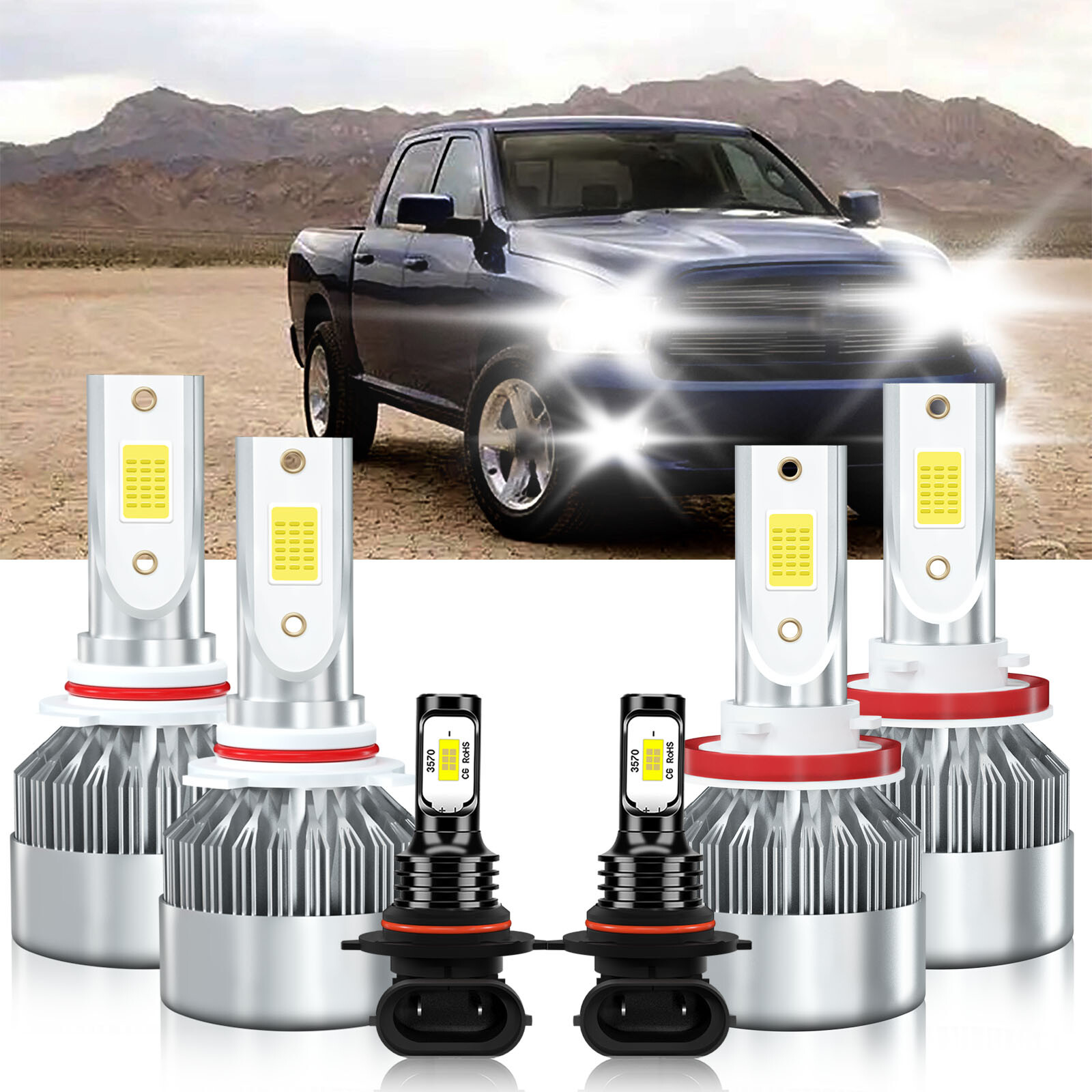 LED Headlight Bulbs High Low Beam Fog Light Combo Kit For Ram 5500 2011-2012