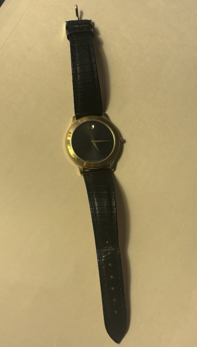 Vintage Movado Watch Gold Tone 87-D1-844 With Black Leather  display picture 3