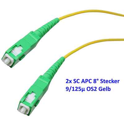 Glasfaserkabel LWL Simplex Patchkabel SC/SC APC Singlemode OS2 gelb 0,5-30m